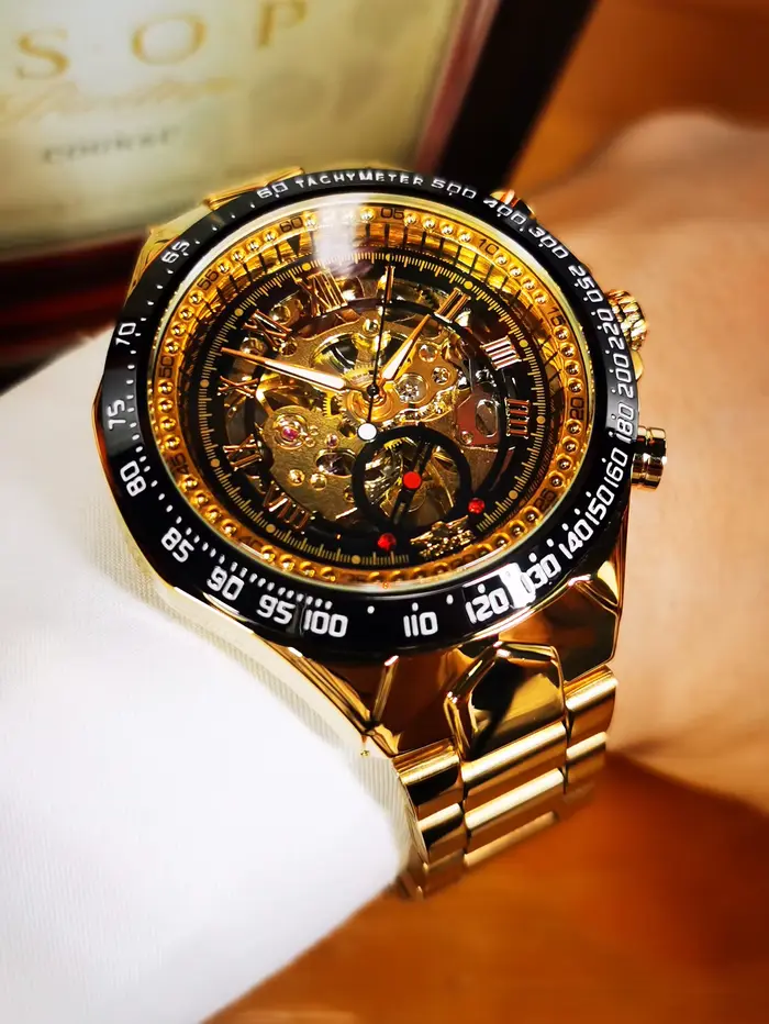 WINNER – montre automatique squelette Transparent doré pour hommes