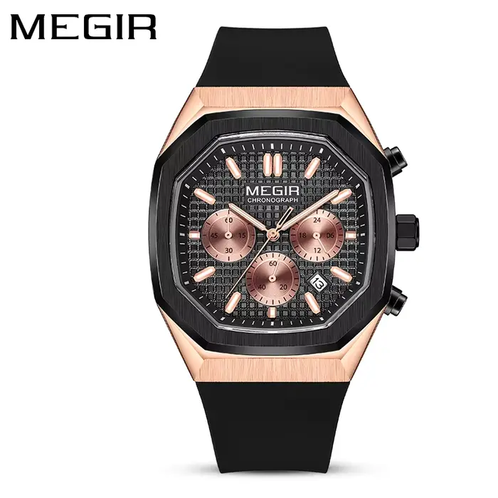 Montre à quartz MEGIR 2215 vert or, chronographe, montre sport pour étudiants, avec aiguilles lumine