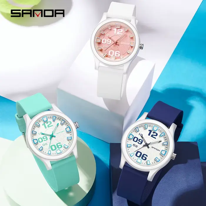 Montre SANDA en résine et silicone résistante à l'eau, avec mouvement quartz, pour femmes mode et décontractées, occasions quotidiennes et sportives