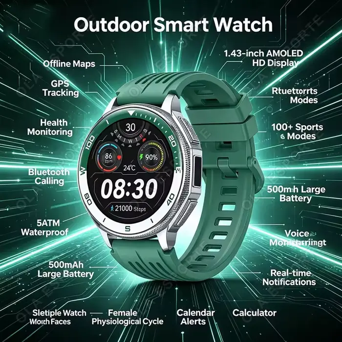 Montres connectées GPS OLA ESPORTE pour hommes, avec cartes hors ligne, suivi de santé et activités sportives, disponible en plusieurs couleurs