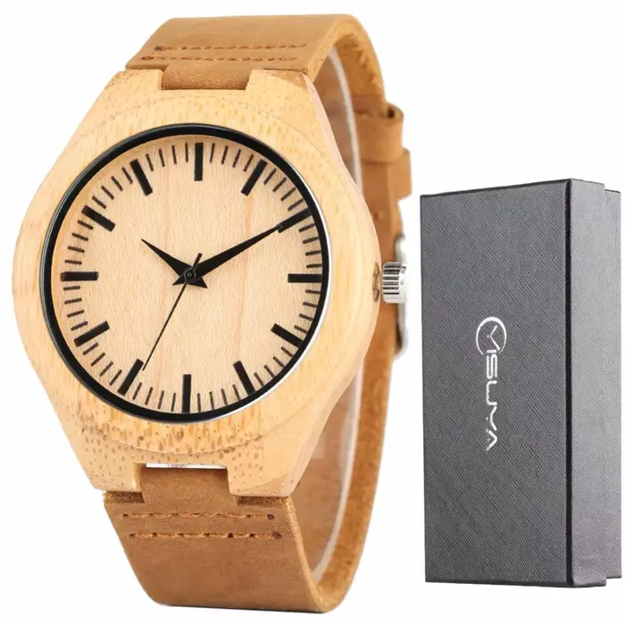 Montre en bambou et bois d'ébène pour hommes