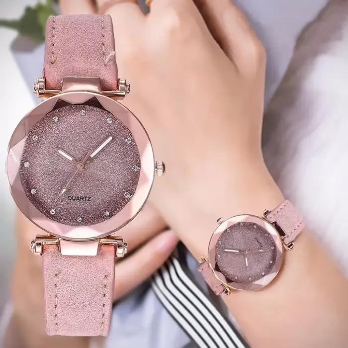 Montre en or rose avec strass pour femmes, élégante et sophistiquée pour occasions spéciales et tous les jours