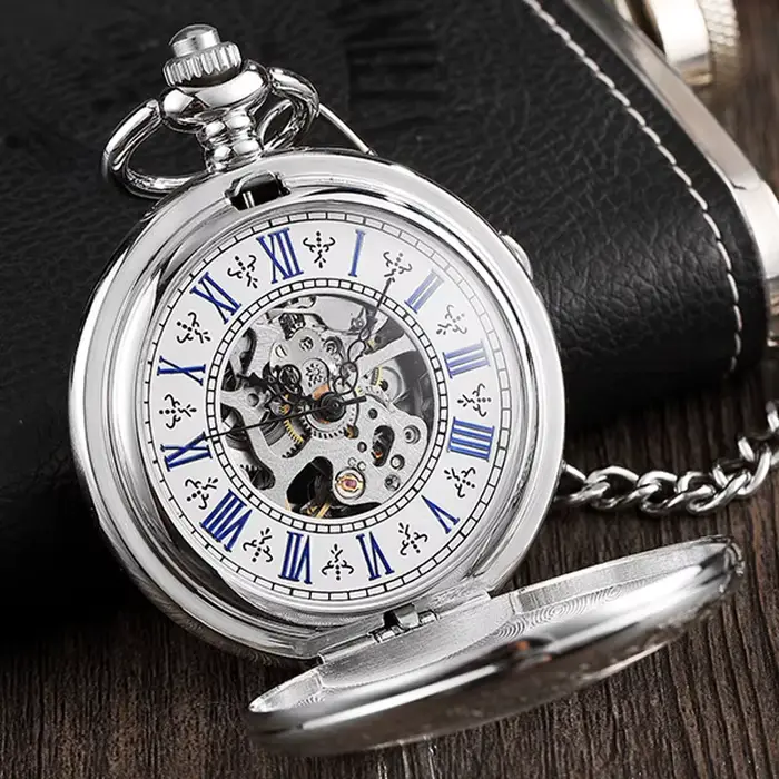Montre de Poche Mécanique en Acier Inoxydable pour Homme et Femme