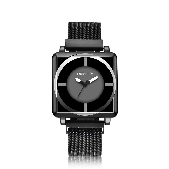 Rebirth-Montre-bracelet carrée en cuir et maille pour femme
