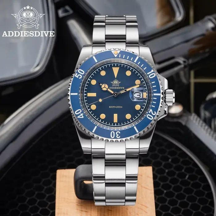 Montre plongeur homme ADDIESDIVE céramique verte résistante à l'eau 200m quartz avec lunette unidirectionnelle et bracelet acier inoxydable