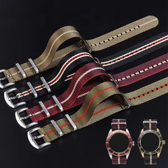 Bracelet militaire premium en nylon pour homme et femme 18 20 22mm avec 7 couleurs pour montres traditionnelles occasions spéciales