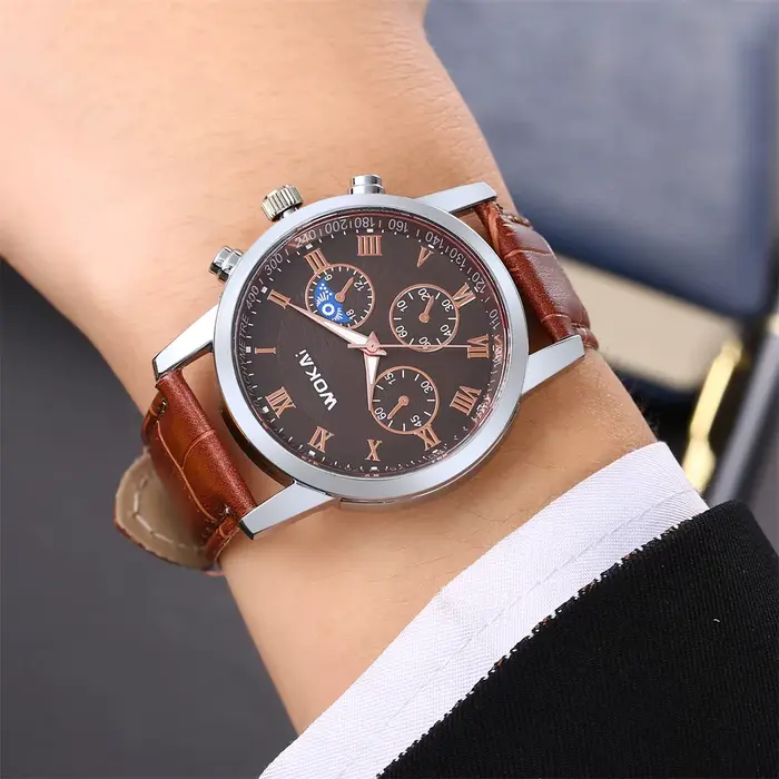 Wokai marque loisirs affaires homme montre Quartz sport décontracté en cuir hommes Relogio horloge élégant