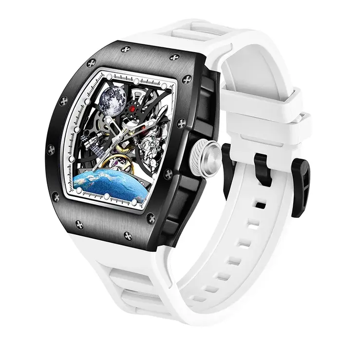 Montre mécanique automatique édition limitée avec bracelet en silicone pour homme, résistante à l'eau, idéale pour activités sportives et occasions spéciales