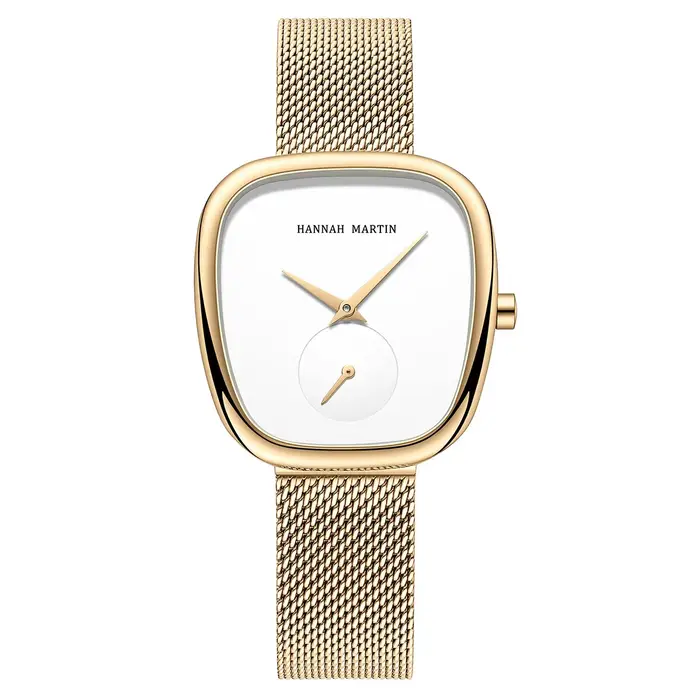 Montre pour femme en or rose, boîtier ovale 30 * 34 mm, cadran simple et élégant, bracelet en acier 