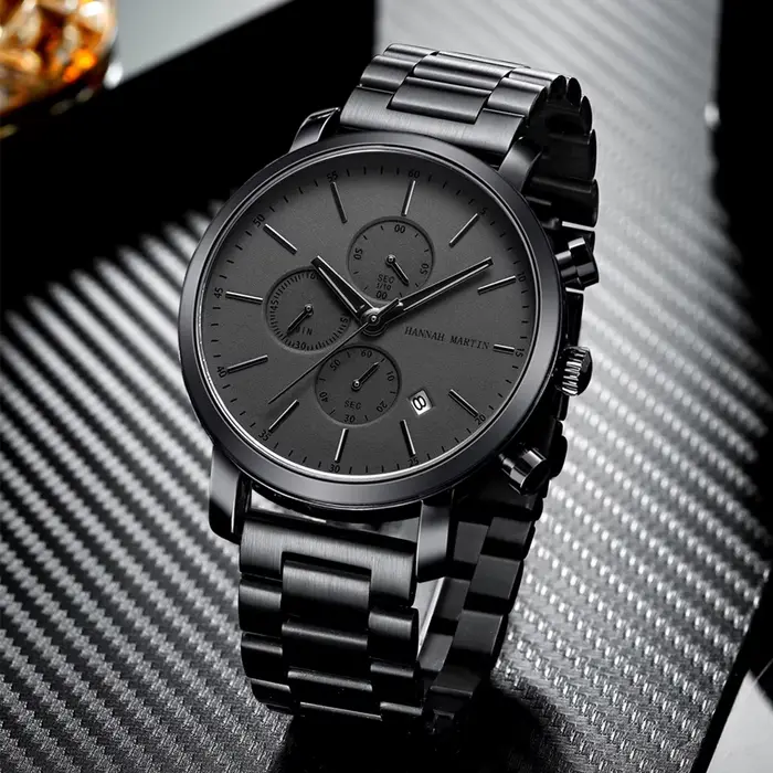 Montre Hannah Martin en acier inoxydable pour homme multifonctionnelle résistante à l'eau et aux chocs pour occasions sportives et urbaines