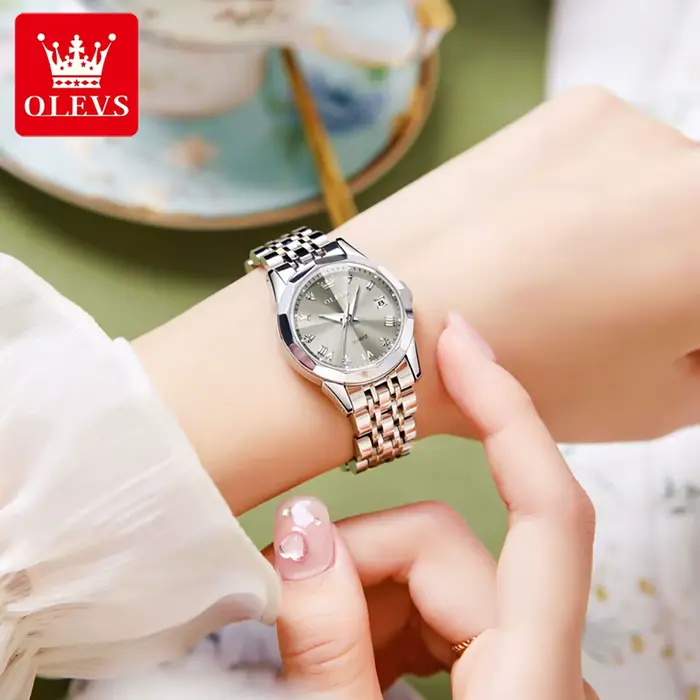 OLEVS 9931 Montre élégante pour femme de marque supérieure, miroir losange, quartz original, bracelet en acier inoxydable, diamant, mode, étanche