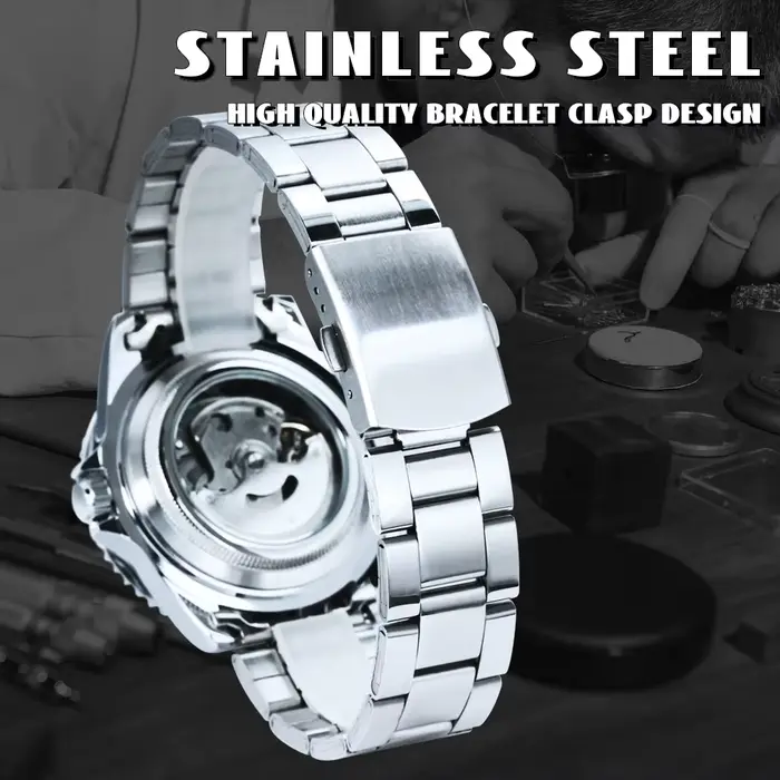 Montres mécaniques T-WINNER pour hommes avec mouvement automatique, résistance à l'eau, lunette rotative et bracelet en acier inoxydable pour occasions spéciales