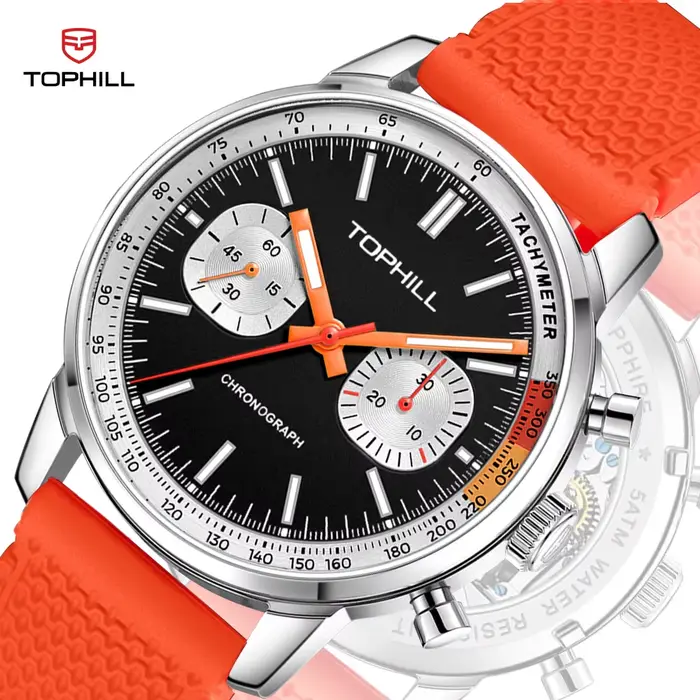 Montre mécanique TOPHILL Krasnochronographe édition limitée 1963 pour hommes, résistante à l'eau, avec mouvement SeaghydrST1901, bracelet en caoutchouc, pour occasions sportives et décontractées