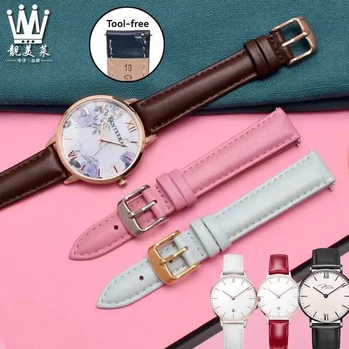 Bracelet de montre en cuir de vachette pour femme