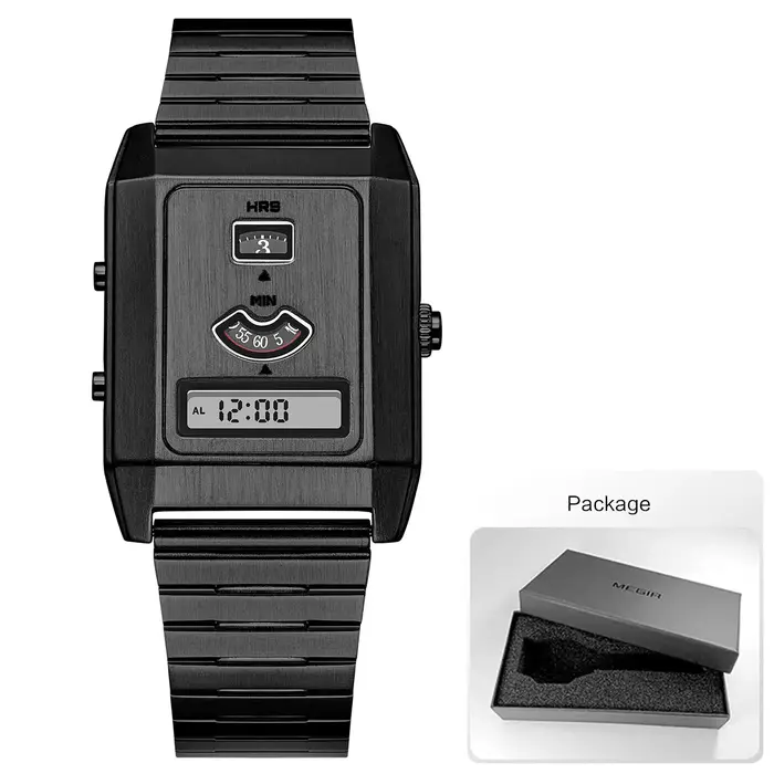 Montre homme vendange quartz avec alarme et rétroéclairage résistante à l'eau pour activités quotidiennes et spéciales