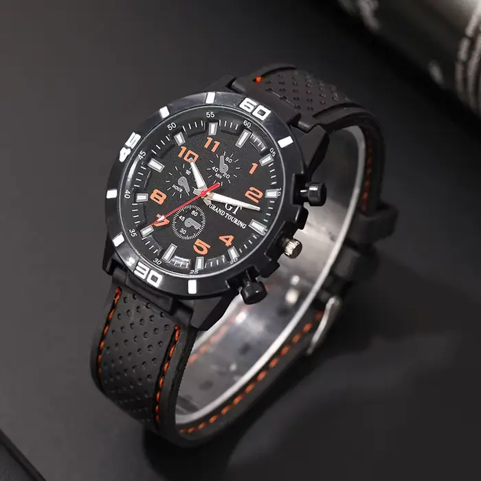 Montre à Quartz en cuir noir pour hommes
