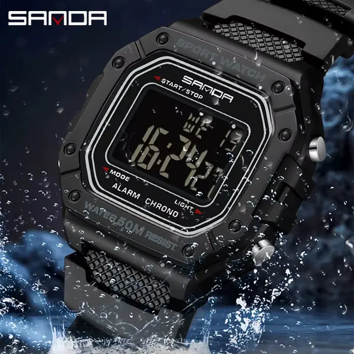 SANDA 2156 mode hommes montre militaire résistant à l'eau Sport montres armée grand cadran Led