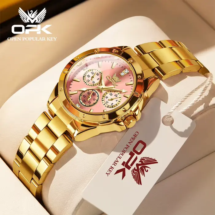 OPK 6001 montres pour femmes solide en acier inoxydable élégant cadran rose marque de luxe dames