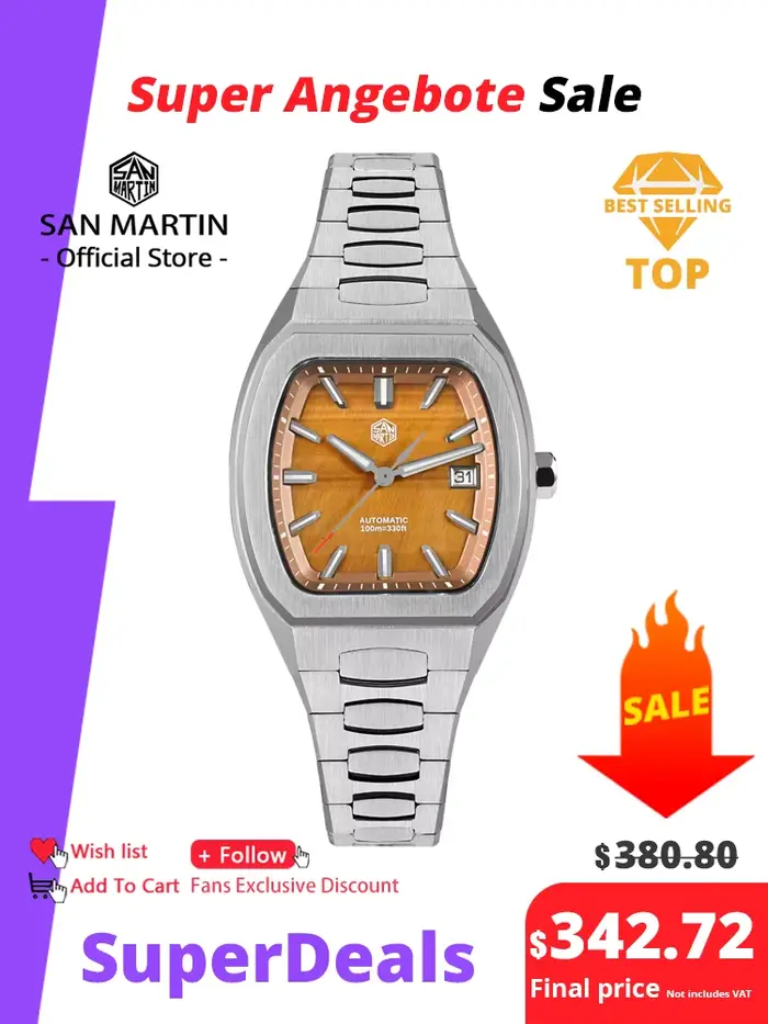 San Martin 39.5mm Tonneau luxe hommes montre cadran minéral sport décontracté PT5000 SW200 automatique mécanique saphir lumineux SN0145