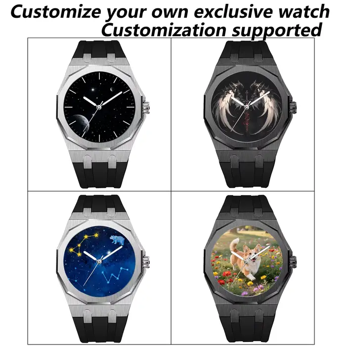 Montre en quartz personnalisée octogonale noire gravure personnalisée pour hommes résistante à l'eau cadeau festif occasions spéciales
