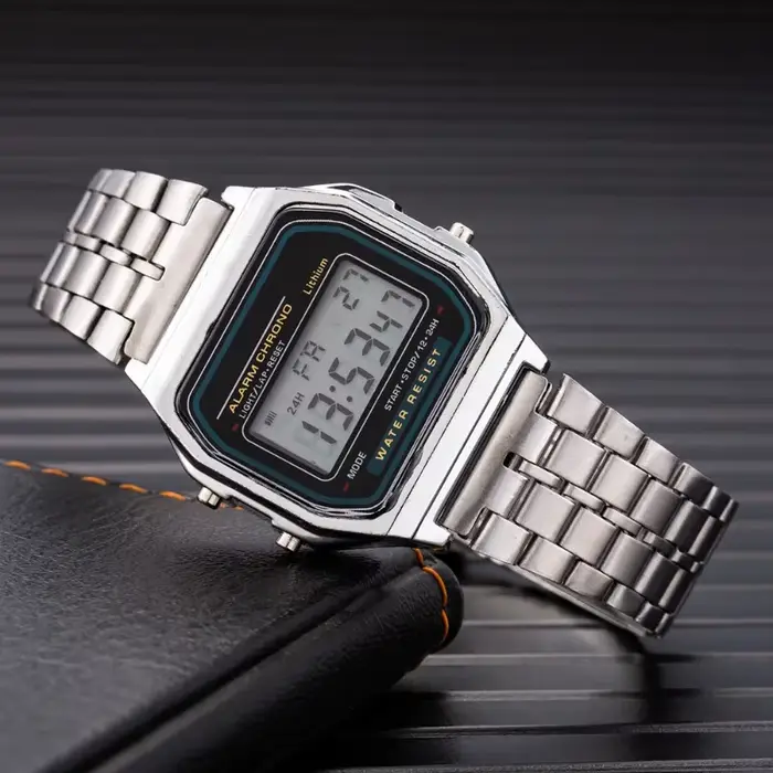 Montre numérique LED de luxe pour homme, montre-bracelet électronique en acier inoxydable, simple, s