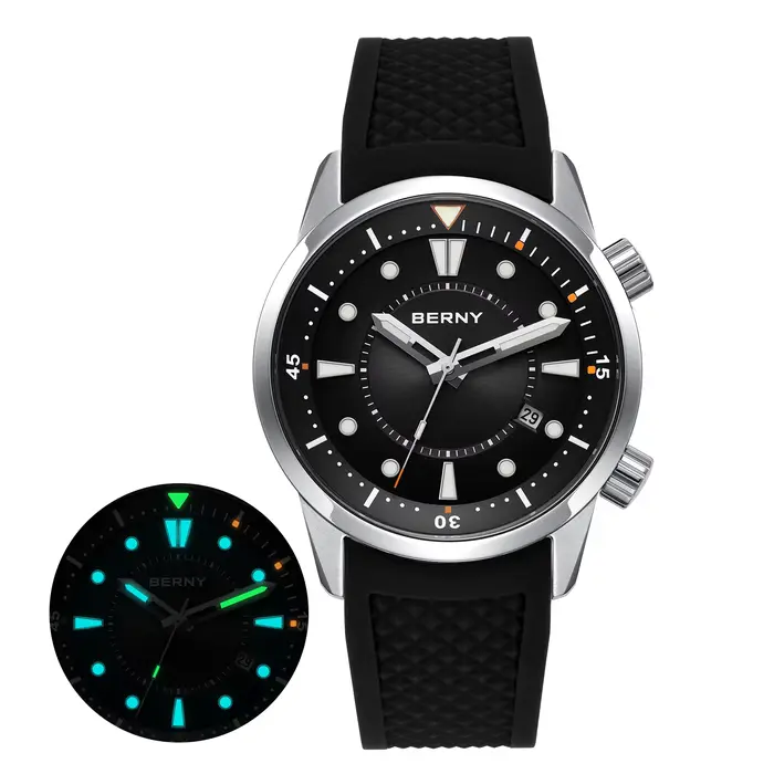 BERNY montre de plongée automatique pour hommes 200M étanche Miyota 8215 saphir AR enduit Silicone s