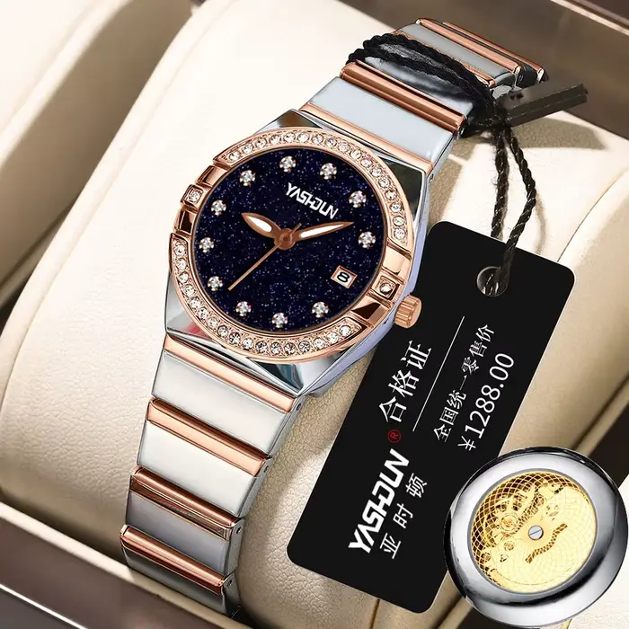 Montre élégante pour femme résistante à l'eau avec date et bracelet en acier inoxydable occasionnels et formels