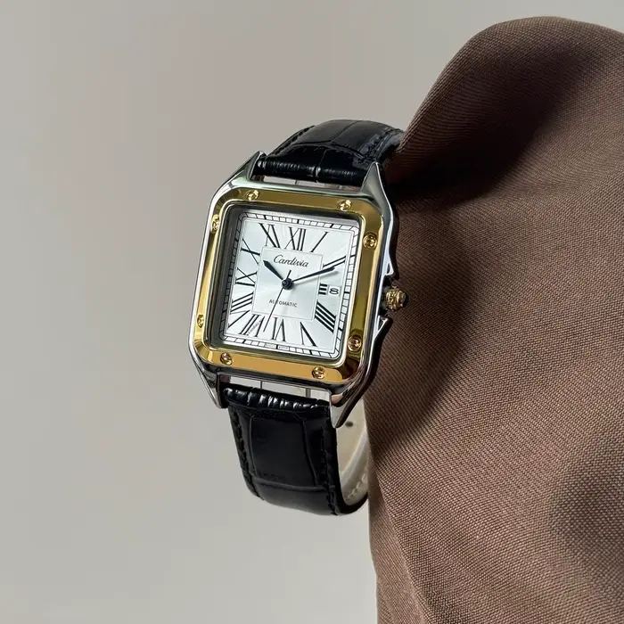 Montre à quartz carrée vintage pour homme avec un élégant cadran à chiffres romains, boîtier en acie