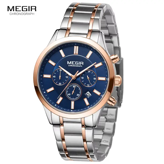 Montre-bracelet chronographe à quartz en acier inoxydable pour homme