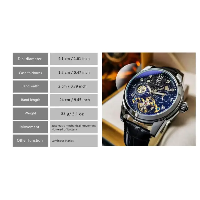 Montre mécanique automatique squelette tourbillon AOKULASIC tendance pour homme
