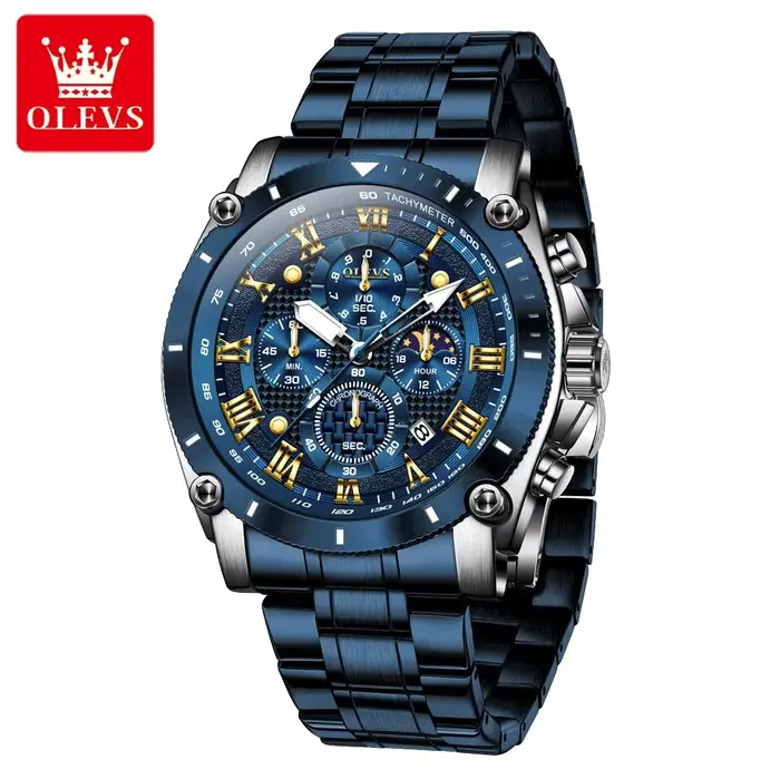 OLEVS Original Phase de lune hommes montre-bracelet multifonctionnel chronographe montre à Quartz ét