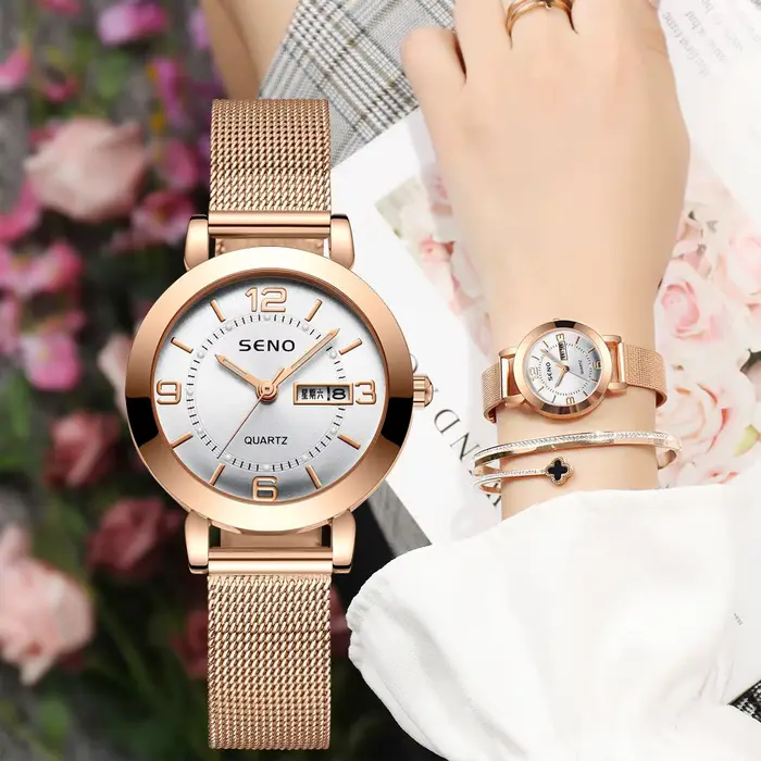 UTHAI H55 montre à Quartz pour femmes mode grand chiffre horloge lumière luxe bracelet en acier inoxydable étanche calendrier lumineux cadeau