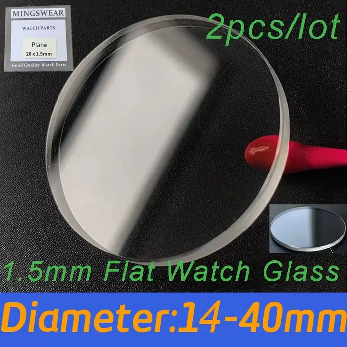 Verre de montre plat minéral, épaisseur 1.5mm, diamètre 14mm-40mm, pièces de rechange transparentes