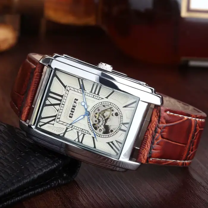 Montres-bracelets mécaniques automatiques rectangulaires pour hommes