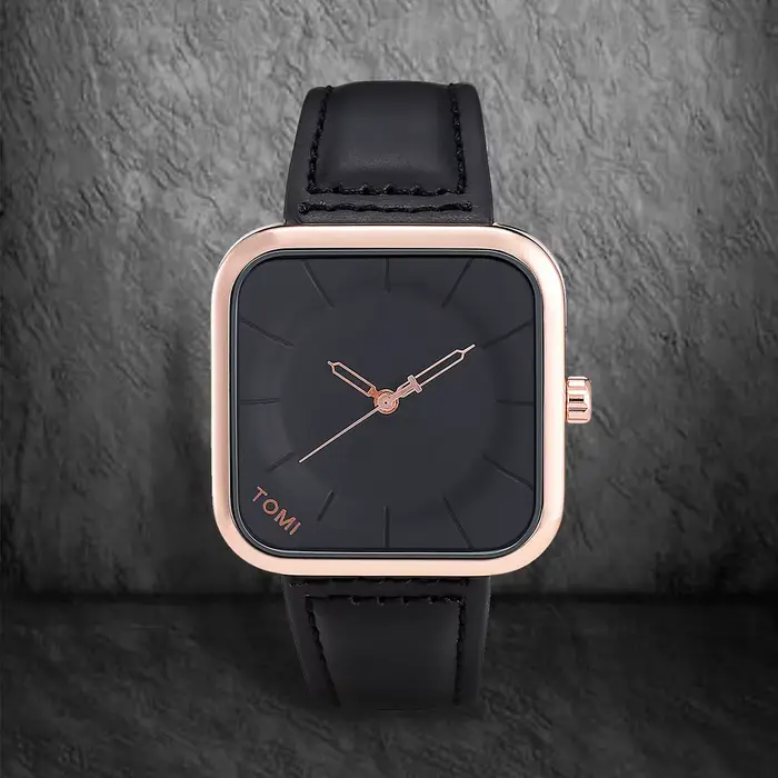 TOMI mode Simple montre à Quartz noir hommes et femmes carré de haute qualité élégant