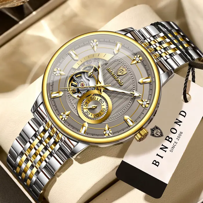 Montre-bracelet mécanique automatique tourbillon pour homme BINBOND