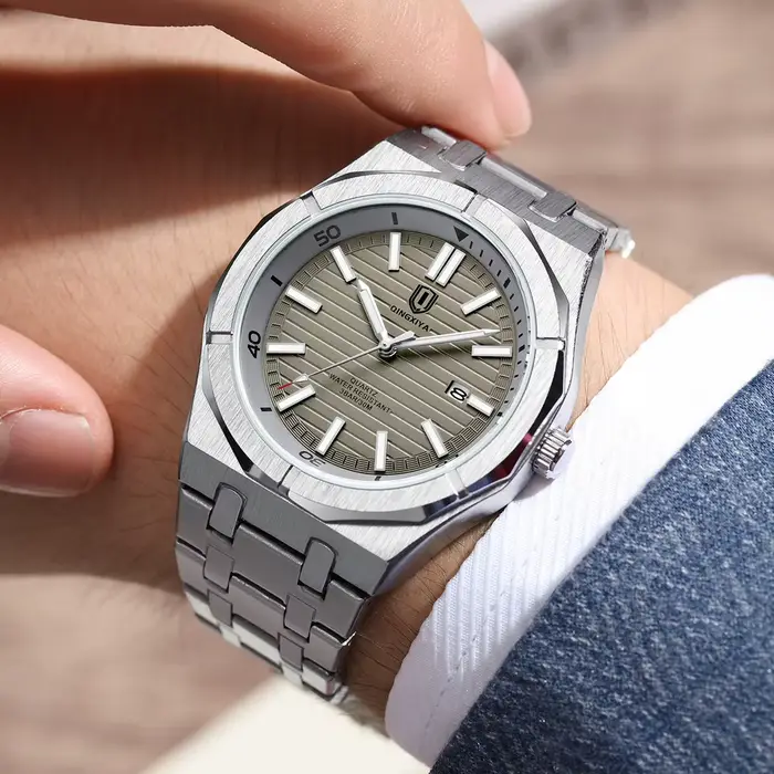 Montre QINGXIYA pour Hommes Luxe Auto Date Quartz Acier Inoxydable Étanche Occasions Spéciales
