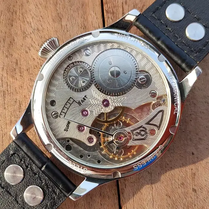 Montre mécanique manuelle pour hommes avec mouvement ventilation, cuir, boucle ardillon, résistante à l'eau, pour occasions spéciales et tenues décontractées