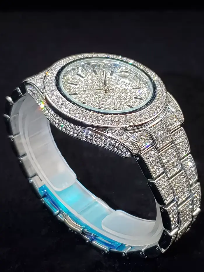 Montre à Quartz pour Hommes Luxe avec Calendrier Complet, Luminosité des Aiguilles, Fermoir Caché à Bouton-Poussoir Occasions Spéciales