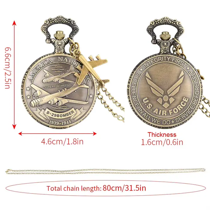 Amérique Nairpower B-29 Avion Quartz Montre De Poche Rétro Armée Militaire Collier JOClock
