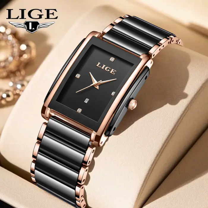 LIGE mode montre élégante pour femmes mouvement japonais Bracelet en céramique de luxe dames