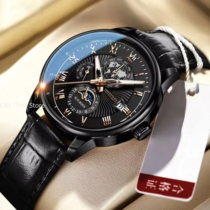 Montre Moonbiffy Quartz Luxe Bracelet Cuir Homme Occasions Spéciales Style Simple Élégance Pratique