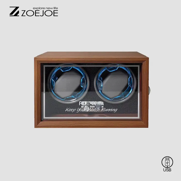 ZOEJOE remontoir de montre automatique en cuir PU couvercle Transparent en carbone alimenté par USB 
