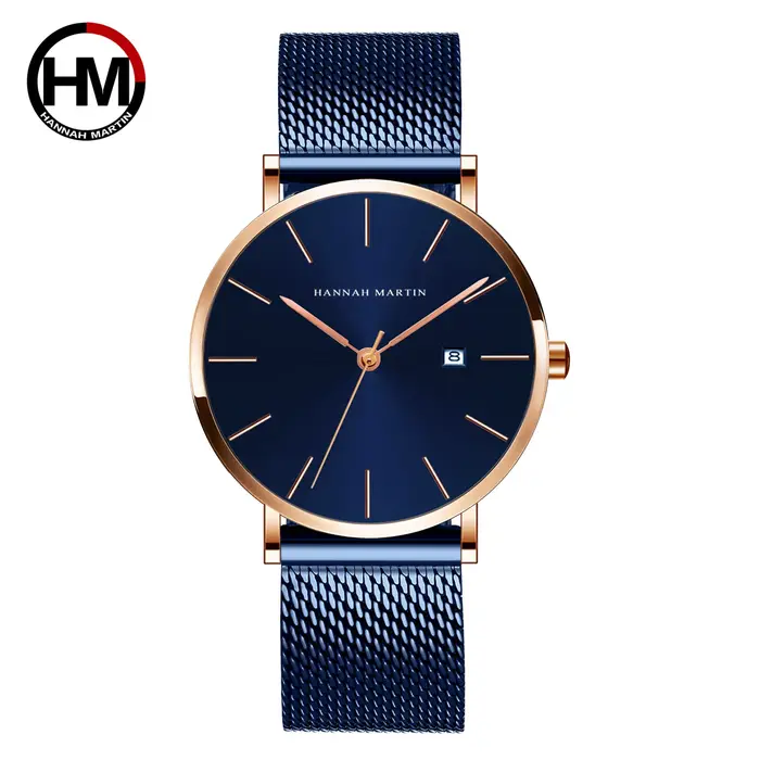 Classique Bauhaus Design hommes montre bleu foncé japon Quartz étanche en acier inoxydable mode affa