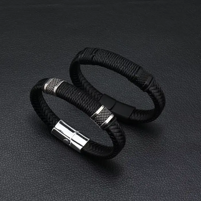 Bracelet en cuir véritable acier inoxydable corde tressée multicouche nouveau style punk homme femme occasions spéciales