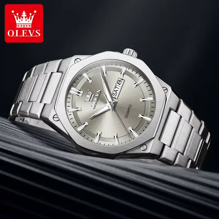 Montre à quartz OLEVS 3733 avec affichage lumineux nocturne et résistance à l'eau pour hommes occasions professionnelles et sportives