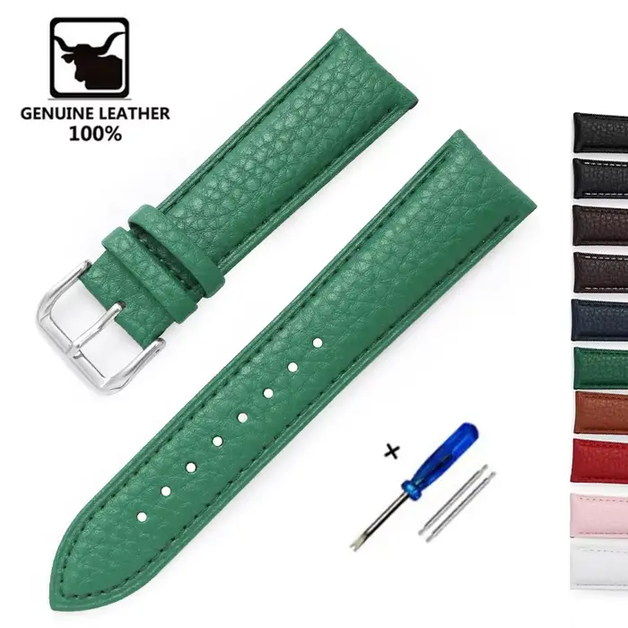 Bracelet de montre en cuir souple à motif litchi