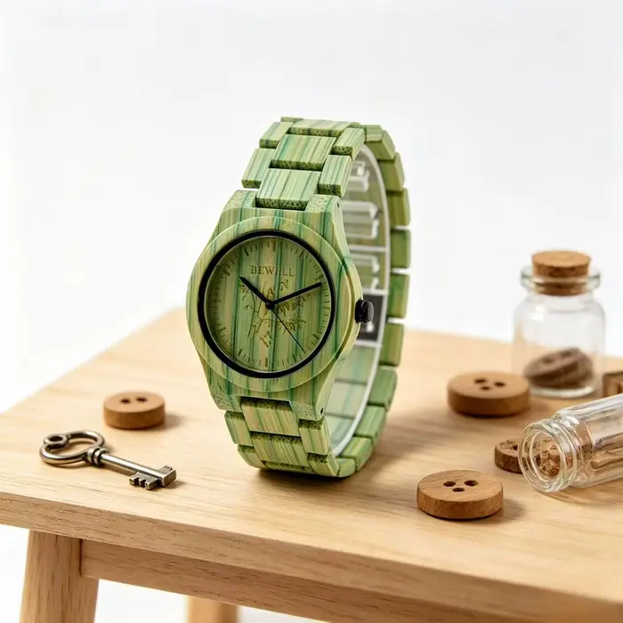 Montre décontractée pour homme à quartz en bambou