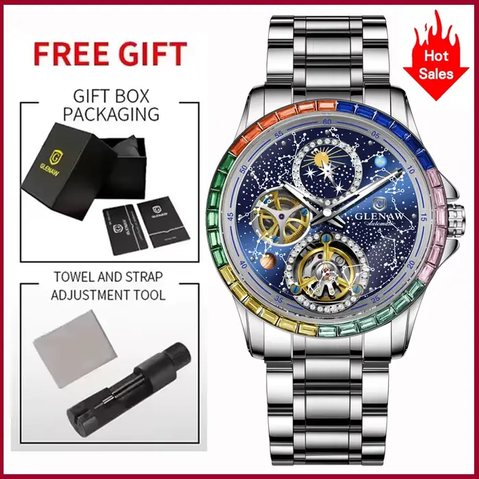 Montre mécanique automatique GLENAW Design 2026 pour homme, nouveau cadran Constellation cercle arc-
