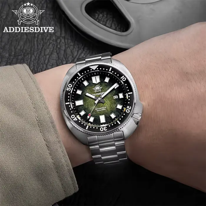 ADDIESDIVE Top montre à coque d'ormeau pour hommes 20Bar étanche AD2511 Reloj Hombre BGW9